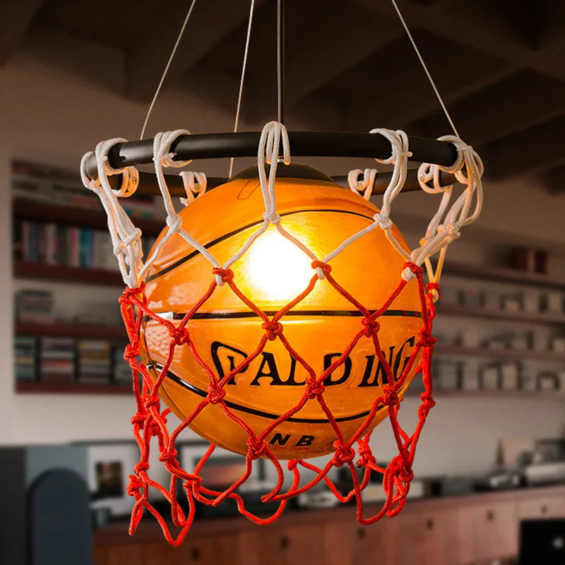 Американский ретро кулон баскетбол лампа креативная современная спортивная детская комната подвесная люстра светильник на подтяжках