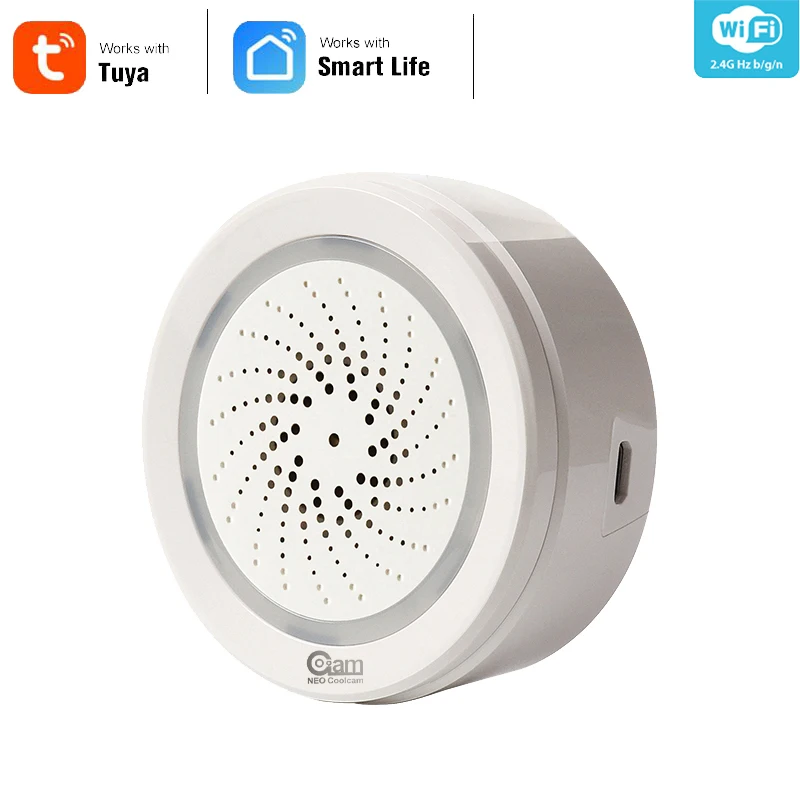 Sensor de alarma de humedad y temperatura NEO Coolcam, Wifi, sirena Tuya compatible con Echo, asistente de Google Home