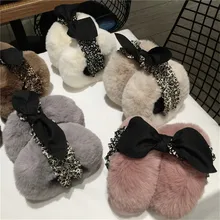 Женские забавные зимние наушники, повязка на голову из искусственного меха, теплые плюшевые вечерние зимние плюшевые ободки для волос, леопардовые складные наушники с бантом, горячая распродажа#20