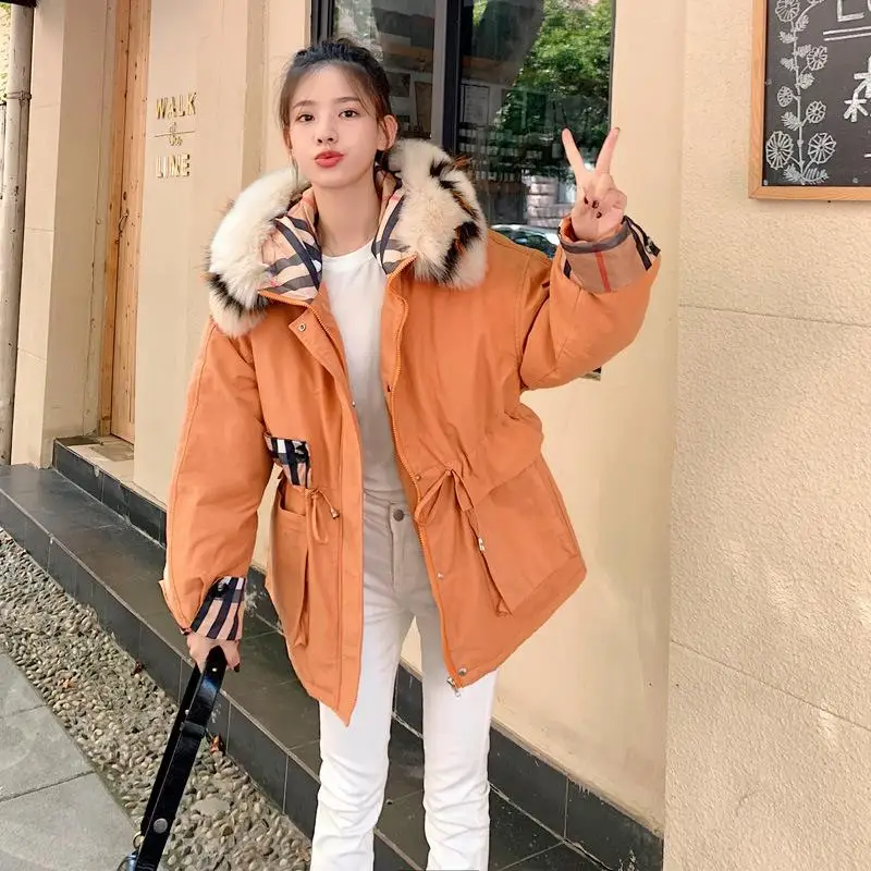 #*Cheap 2019 Fashion Women Winter Jacket Cotton Padded Warm Thicken Fur Collar Ladies Short Coats Parka Womens Jackets Contrast Color