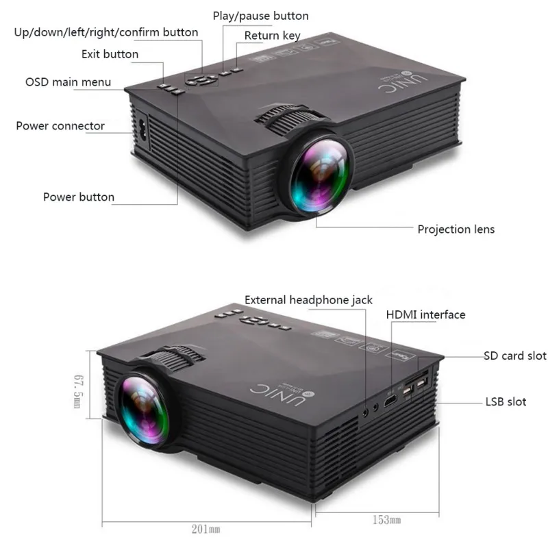  UC46 UC68 WIFI Projector Smartphone Portable Video Projector Euro Plug For Home Entertainment