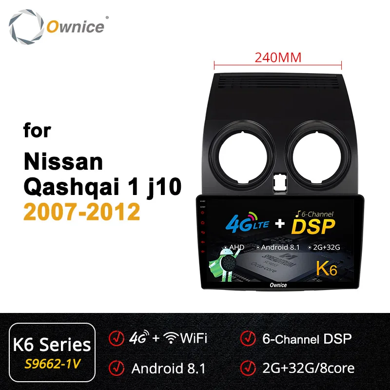 Ownice k3 k5 k6 360 панорама Android 9,0 автомобиля gps для Nissan Qashqai 2007 2008 2009 2010 2011 2012 аудио DVD плеер DSP оптического волокна - Цвет: S9662-1 K6