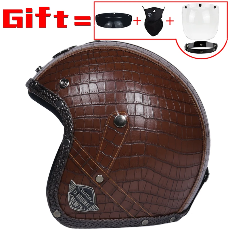 Ретро винтажный мотоциклетный шлем чоппер Скутер Синтетическая кожа 3/4 с открытым лицом КАСКО Мото шлем DOT Capacete маска очки - Цвет: a1