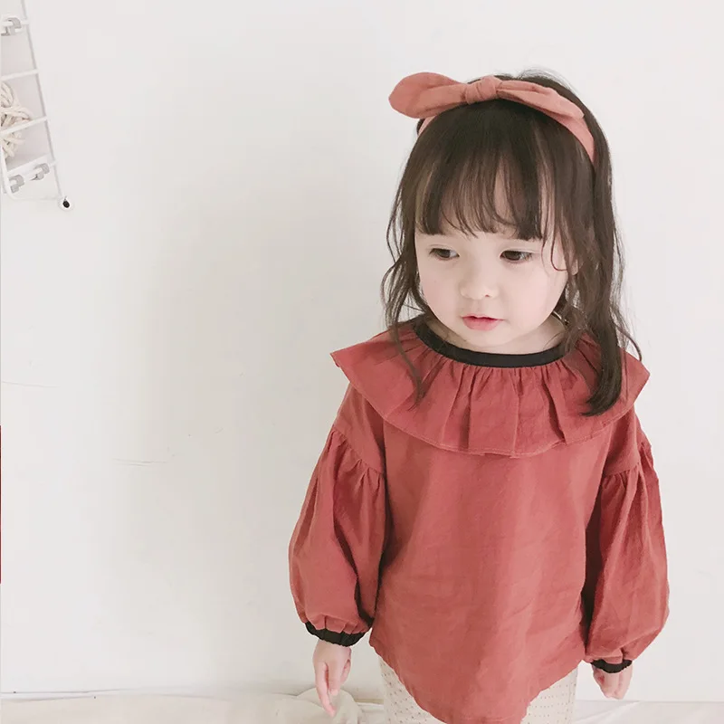 Zmbaby2019 Весенняя новая стильная детская одежда в Корейском стиле для девочек Рубашка с длинными рукавами и воротником «Питер Пэн» для маленьких девочек Рубашка для девочек - Цвет: Color 110 Cm