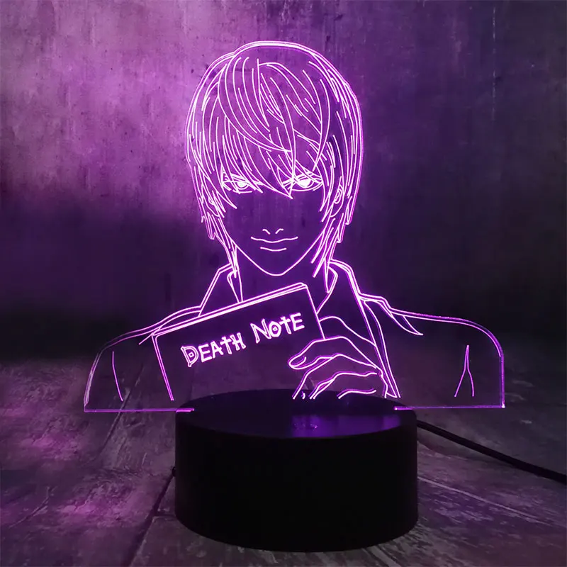 Death Note Yagami 3D ночник светодиодный 7 цветов Изменение сенсорной кнопки настольная лампа USB Освещение сна Декор для спальни подарки для детей Прямая поставка