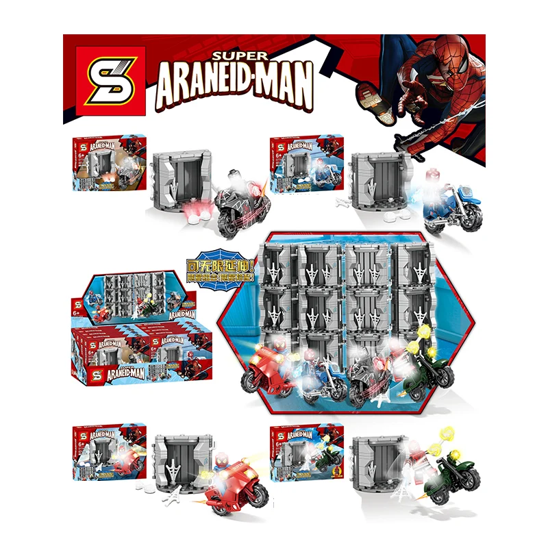 

4Pcs Super Spider man Motorcycle Chariot For Spiderman Spider-Man Far From Home Avengers Building Blocks Toys Figures