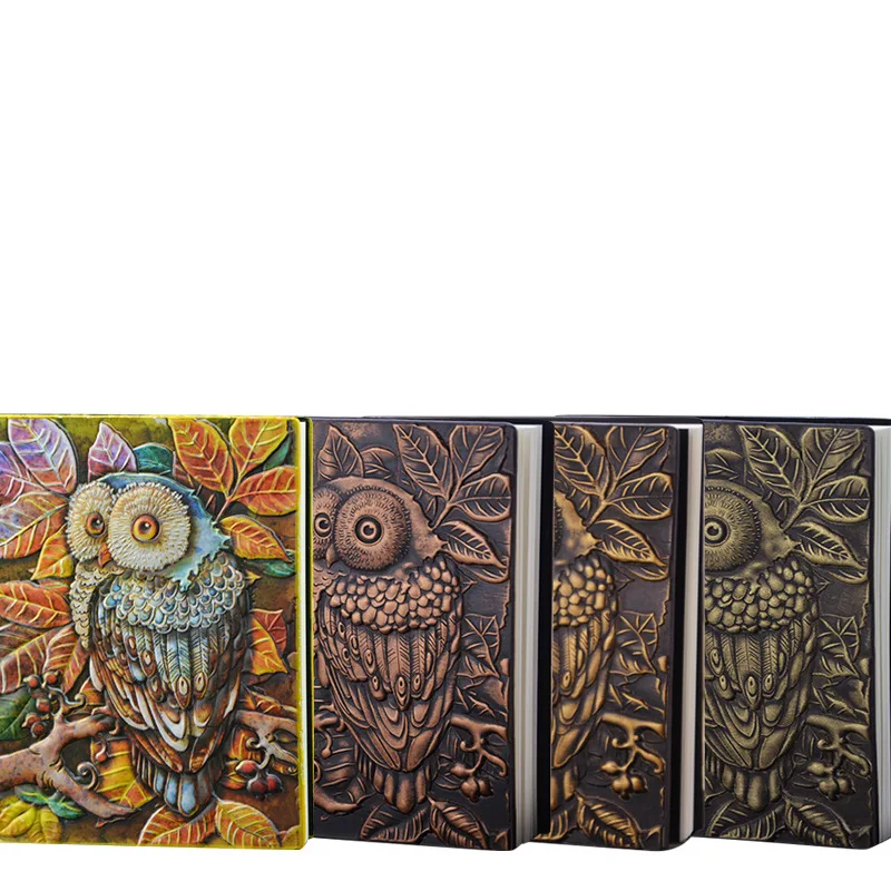 

1PCS Vintage Thick Handmade Leather Carving Owl Bullet Notebook Journal Cute Sketchbook Paper Weekly Planner Accessories 01663