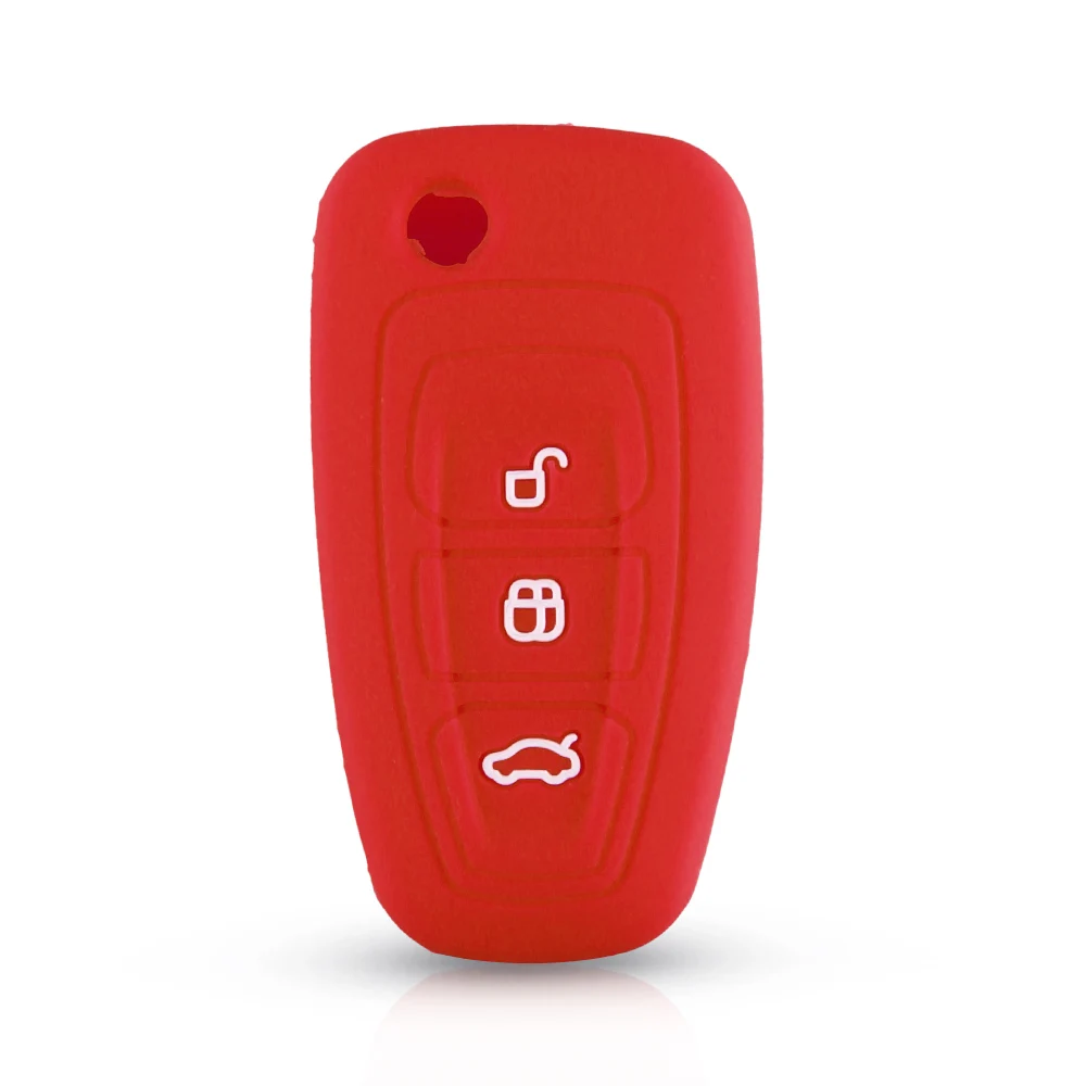 KEYYOU 3 кнопки силиконовый Автомобильный Брелок-чехол для дистанционного ключа чехол для Ford Ranger C-Max S-Max Focus Galaxy Mondeo Transit Tourneo на заказ - Название цвета: Красный