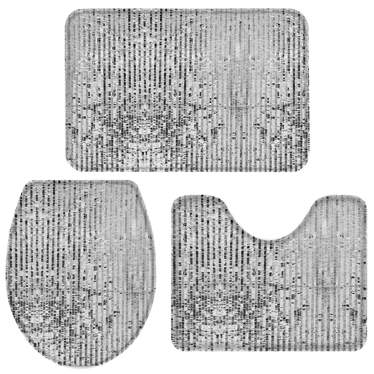 Silver Rectangle Bath Set Toilet Cover Mat Pedestal Rug Non Slip