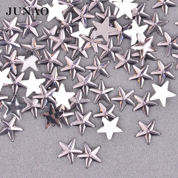 

JUNAO 100pc 10mm Gray Color Star Rhinestone Applique Glue On Clothes Patche Flatback Decoration Crystal Stone