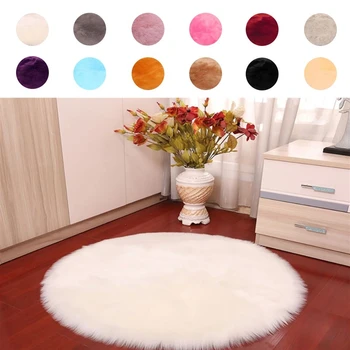 

Big Round Carpet DIY White Fluffy Furry Rug Soft Artificial Wool Sheepskin Carpet For Bedroom Living Room Floor Mat Cutting