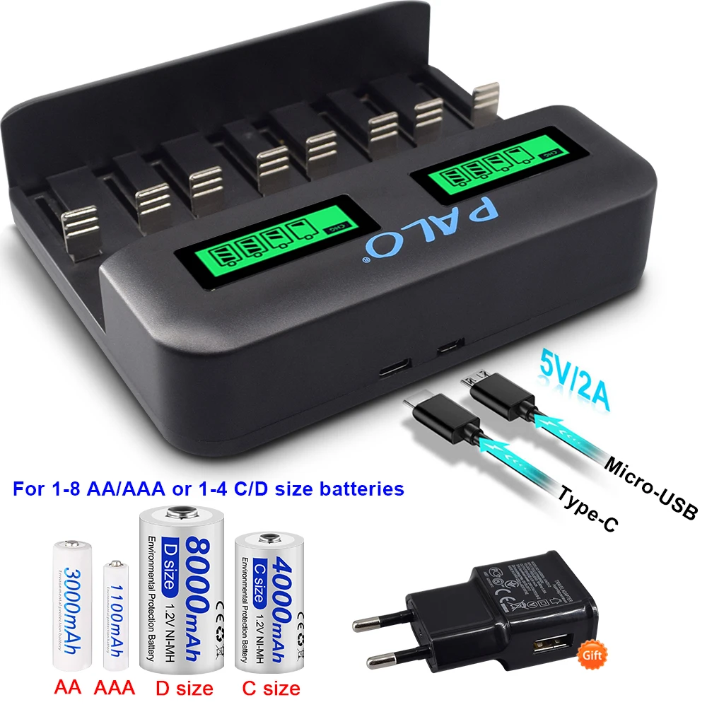 Carregador de Bateria Rápido para 1.2v Palo Slots Rápido Inteligente Usb Display Lcd aa Aaa c d Tamanho Bateria Recarregável 8 - Image 2