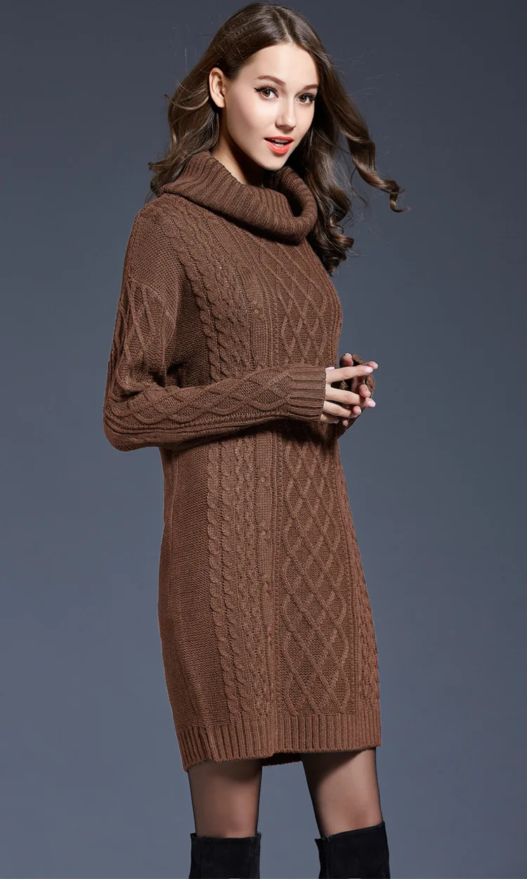 Шерстяное платье, зимнее женское Шерстяное Платье, теплые вязаные платья, утолщенное вязаное платье, повседневное вязаное платье-свитер, vestidos E82304 - Цвет: caramel