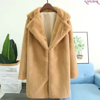 

2019 Women's Winter Synthetic Faux Fur Coat Luxury Large Size Thick Warm Coat Plus Size Fur Women's Soft Leather Coat Trench