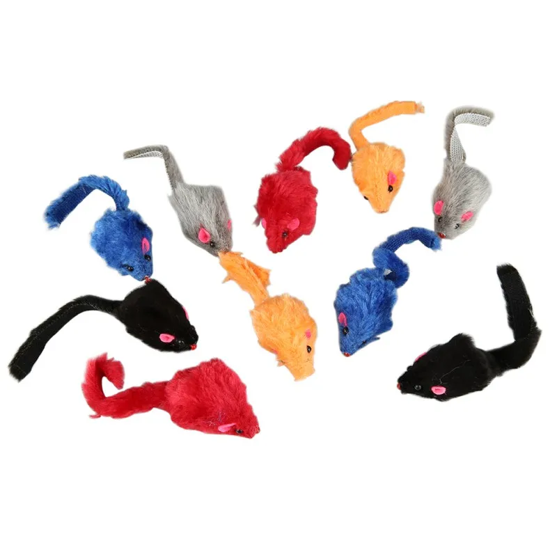 

10PCS Mice Shape Pet Cat Toy Tease Cats Fleece Soft False Mouse Cat Toys Colorful Squeaky Plush Mice Toys For Kitten Pet Supplie