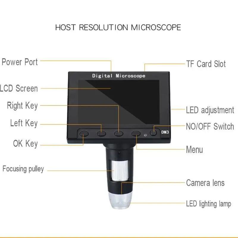 Настольный портативный 8 светодиодный водонепроницаемый профессиональный ЖК-дисплей с увеличением 1000X цифровой микроскоп 5MP камера 1080P HD 4,3 дюйма