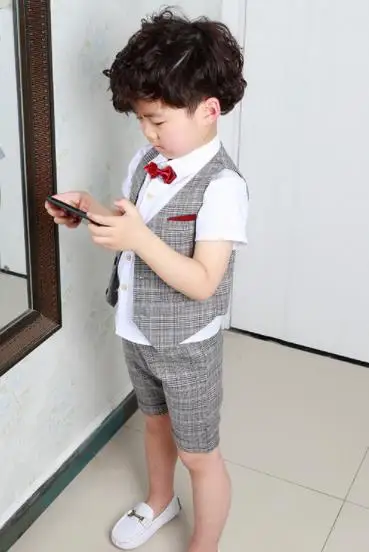 Kids suits Party Wear Boys Formal Suit sets for Wedding Party Toddler Boy Blazer Suit party Ceremony Costumes - Цвет: vest and short