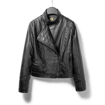 

DK 2020 New Design Female Pu Leather Jacket Women Black Motorcycle Coat Loose Short Soft Faux Leather Biker Jacket Outwear Black