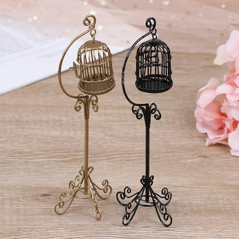 

3 Colors 1:12 Mini Dollhouse Metal Bird Cage Model With Holder Alloy Miniature Decorations Modern Home Room Crafts