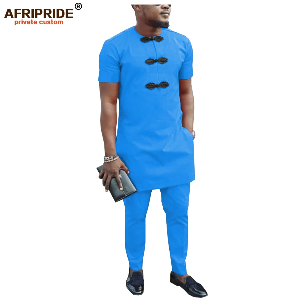 Low Price African Men Shirt Suit Dashiki Blouse Shirts+ Ankara Pants Set Tracksuit Pocket Outfit Slim Fit Formal Wear AFRIPRIDE A1916047