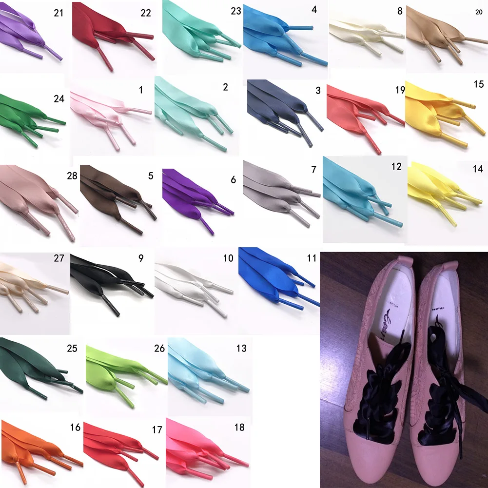 1Pair 2 CM Width Silk Satin Shoelaces Ribbon Shoe Laces Boots Women Sneakers ShoeLace 26 Colors Length 120CM