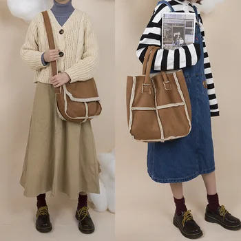 

Fashion Faux Fur Shoulder Messenger Crossbody Bags Women Handbags Large Casual Tote Bag Plush Simple Shopping Bags Female