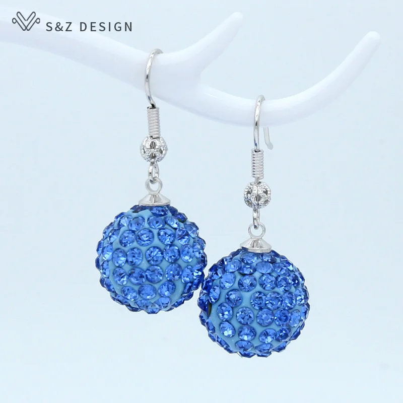 S&Z DESIGN New Fashion Cute Round Crystal Ball 585 Rose Gold Color Dangle Earrings For Women Girl Party Jewelry Gift