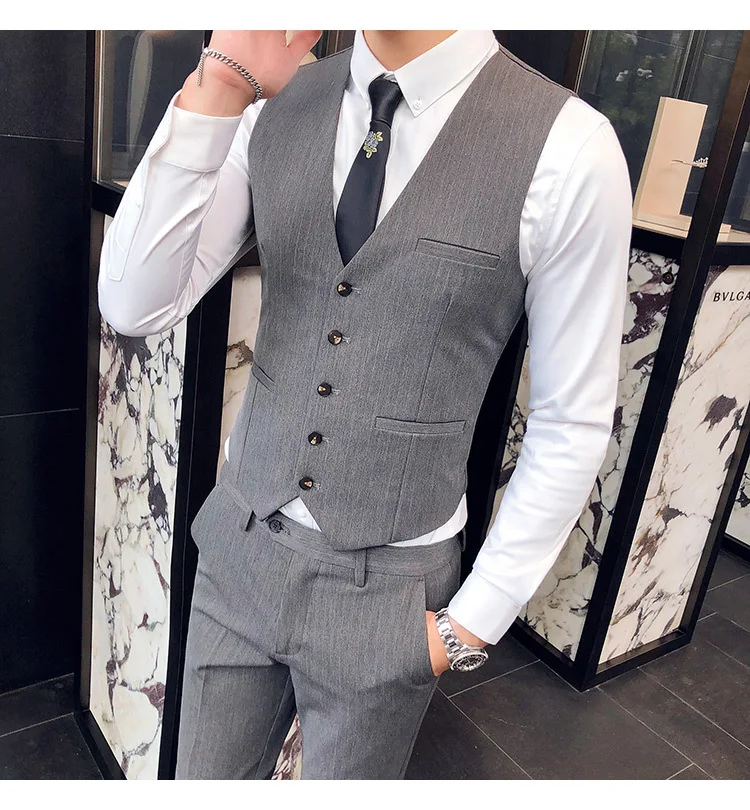 New Men's British Style Gentleman Suit Three-piece Groom With The Scorpion Host Stripe Korean Version Of The Suit