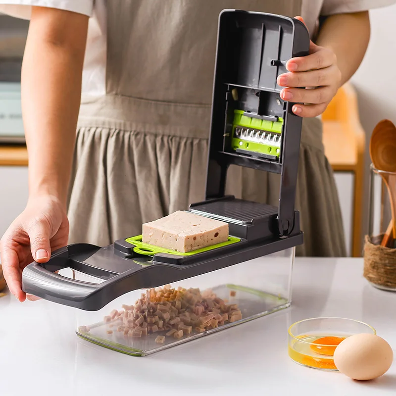 6-Blade Multifunctional Vegetable Cutter & Food Chopper - Stainless Steel Slicer With Container For Meal Prep (Style B)