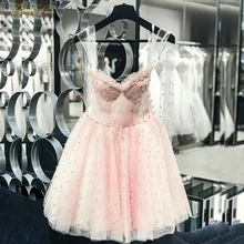 BeryLove милые розовые жемчужные платья для выпускного вечера, иллюзионный лиф, плиссированное Тюлевое платье с длинными бретельками на спине, Короткие коктейльные платья из тюля