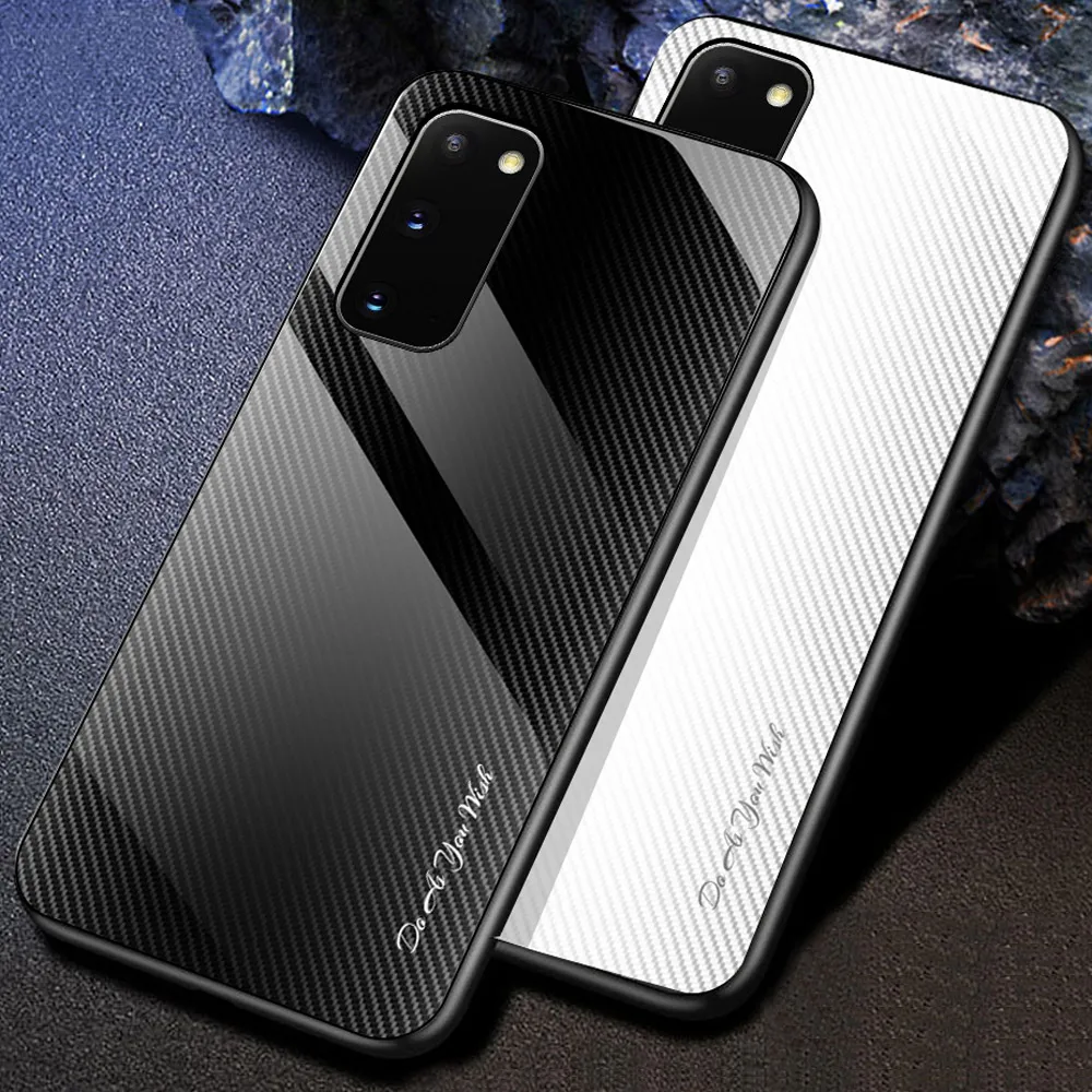Carbon Fiber fibre Gradient Tempered Glass Case Cover For Samsung Galaxy S20 Ultra Plus | Мобильные телефоны и аксессуары