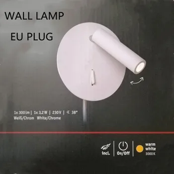 

European standard plug led wall lamp reading Nordic simple square hotel bedroom wall lights