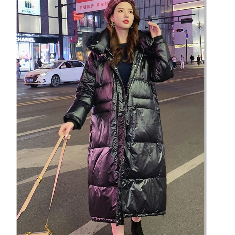 

2019 Winter New Women Down jacket black Long Hooded white duck down Warm Coat Fashion Casual Loose Thick Parka P078