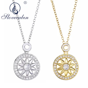 

Slovecabin 925 Sterling Silver Long Chain Sun Flower Pendant Gates Necklace Men Jewelry Women Accessory Statement Luxury Gift