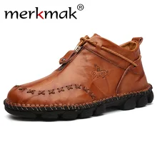 Merkmak/Новинка; мужские ботинки из натуральной кожи; высококачественные зимние мужские ботильоны с высоким берцем; классические Нескользящие кроссовки на молнии; большой размер 48