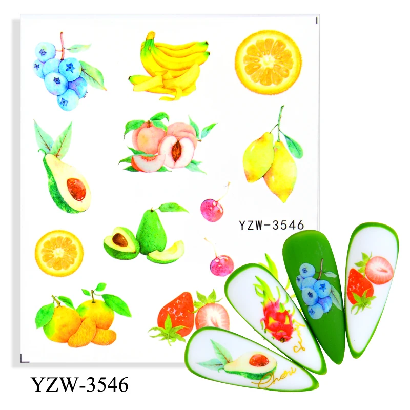 1pcs Summer Water Decals Fruit Grape Cherry Kiwi Banana Lemon Strawberry Designs Nail Stickers Wraps Slider Decoration Manicures