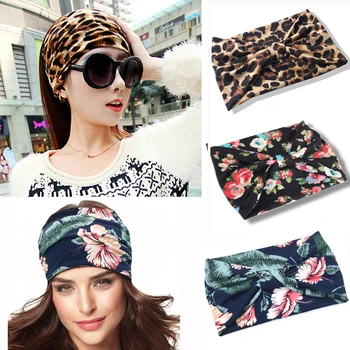

Boho Wide Cotton Headband Turban Women Sports Yoga Knotted Hairband Headwrap Leopard Floral Printed Hair Accessories Headwear