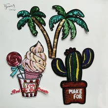 Новое растение кактус патчи блестки мороженое железные патчи на одежду DIY полосатая одежда кокосовые пальмы наклейки на заказ значки