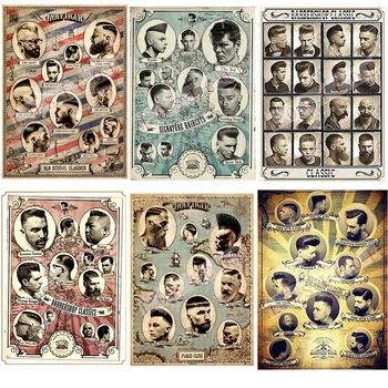 

Popular hairstyle tattoo Shabby chic Vintage Inkjet printing kraft paper poster Wall Stickers barber shop Home Decoration