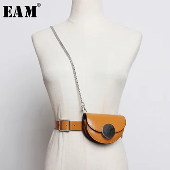 

[EAM] Pu Leather Black Mini-bag Chain Split Long Wide Belt Personality Women New Fashion Tide All-match Spring 2020 1N741