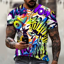 Camiseta Popular con estampado 3D para hombre, ropa de calle divertida, Graffiti, manga corta, moda de verano, informal, cuello redondo, Harajuku, camisetas deportivas
