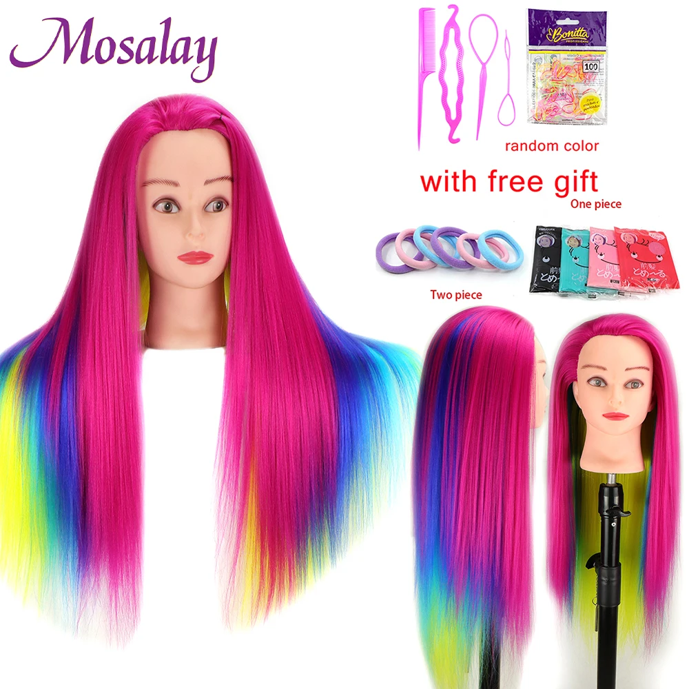 Rainbow Dolls Mannequin Manikin Head With Synthetic Hair For Hairdressers Hairstyles Hairdressing Styling Training Head synthetic mannequin head