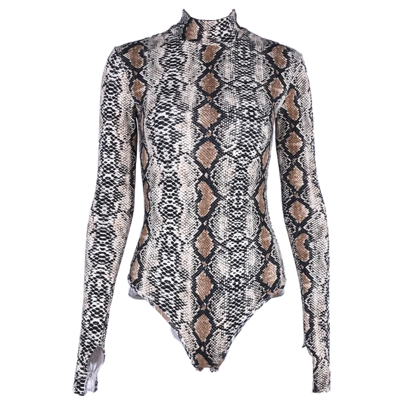 2020 de las mujeres de la primavera nueva Sexy Retro de corte Slim de manga larga con estampado de serpiente de manga larga de una sola pieza body Harajuku Dropshipping. Exclusivo. Tamaño superior