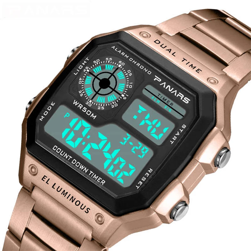 Synoke big small digital watch men women luxury gold wristwatch 50m waterproof male female clock multifunction metal body watch