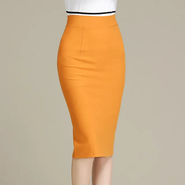 Черная, красная, серая, оранжевая юбка, Женская Офисная деловая одежда, Женская рабочая юбка с разрезом, стрейчевая облегающая юбка-карандаш