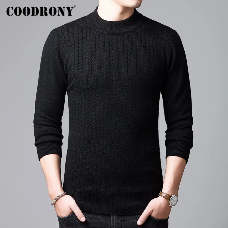 COODRONY брендовый свитер для мужчин осень зима толстый теплый кашемировый шерстяной пуловер для мужчин чистый цвет трикотаж водолазка Pull Homme 91114 - Цвет: Черный