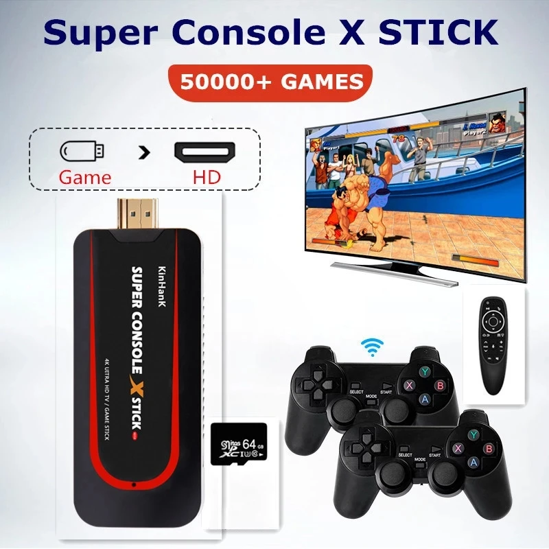 

New Super Console X STICK Retro Game Console For PS1/N64/DC 50000+ Games 4K HD TV Cable Box Portable Video Game Players Wirelsss