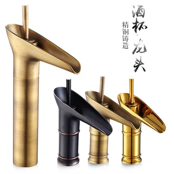 

European To Fake Something Antique Basin Water Tap Full Copper Hot And Cold Mixing Continuous System Wine Glass Waterfall Water