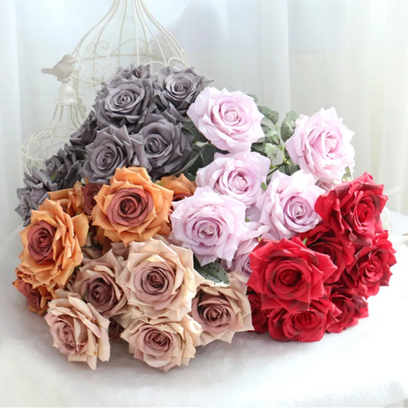 45 см имитация 9 голов розы искусственные поддельные цветы Европейский высокого класса свадебный цветок расположение искусство планировка домашний Декор Ретро