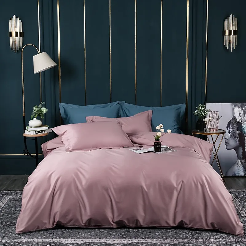 Luxury Plain Colour Reversible Duvet Set Pillow Cases Fitted Sheet Home Bedroom 